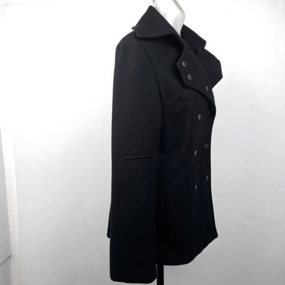 GUESS Wool Blend Snap Front Pea Coat Black Small - Picture 3 of 9